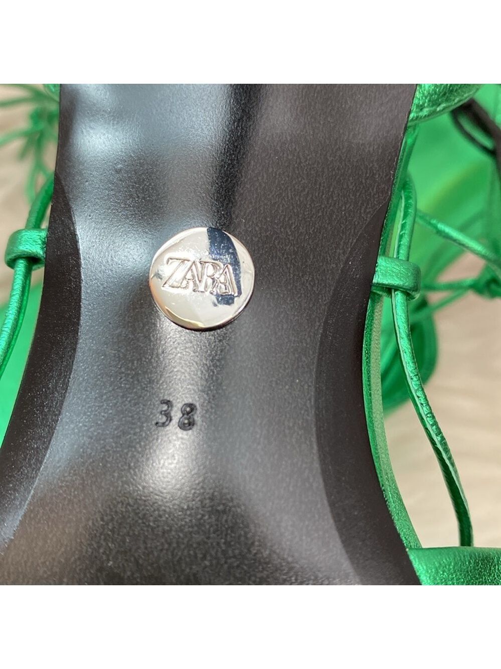 NWOT Zara Metallic Green Lace-up Leather Sandals, Size 7.5 - Picture 14 of 17